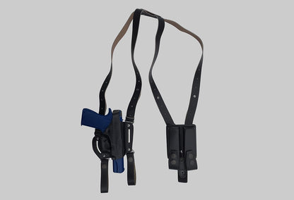 KHS344 Leather Shoulder & Belt Holster Open-end with Double Mag Pouch for Colt 1911 (2in1)