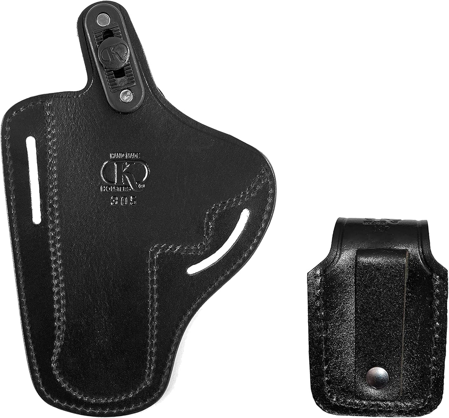 357 Magnum Holster, 2 Slot Pancake OWB Leather Gun Holster Thumb Break Handmade!