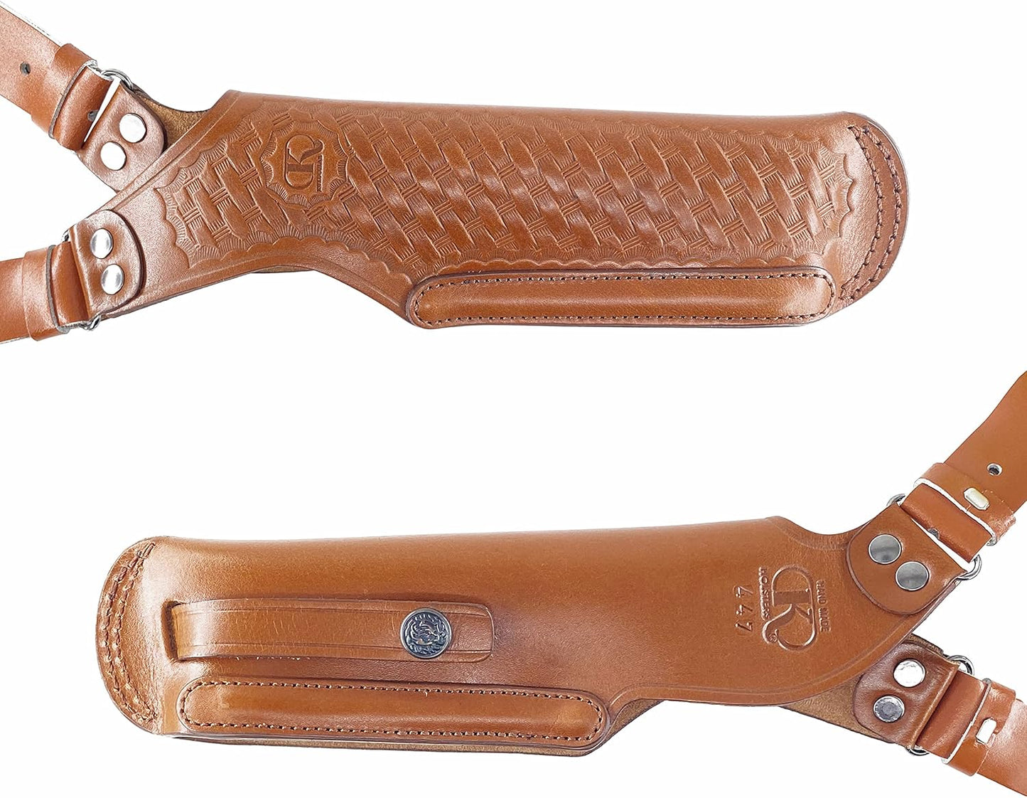 Basketweave Leather Vertical Shoulder Holster & Double Speedloader Case 357 Magnum & Similar Revolvers 4" Handmade!