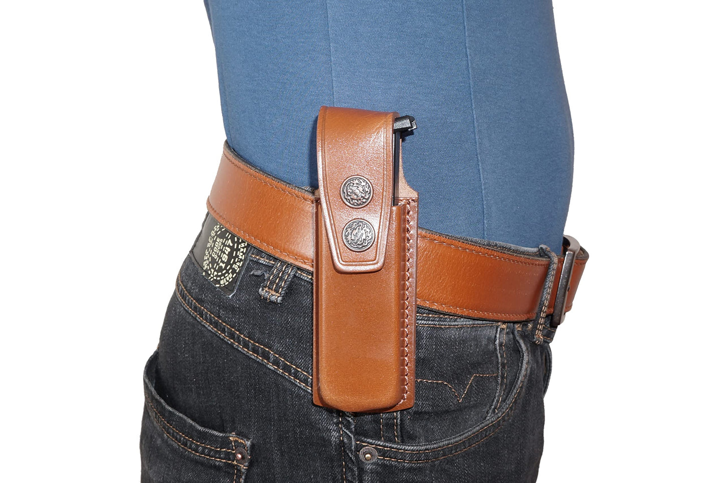 Alis008 Handmade Black Leather Single Magazine Pouch/Carrier/Case with Belt Clip for 7.65