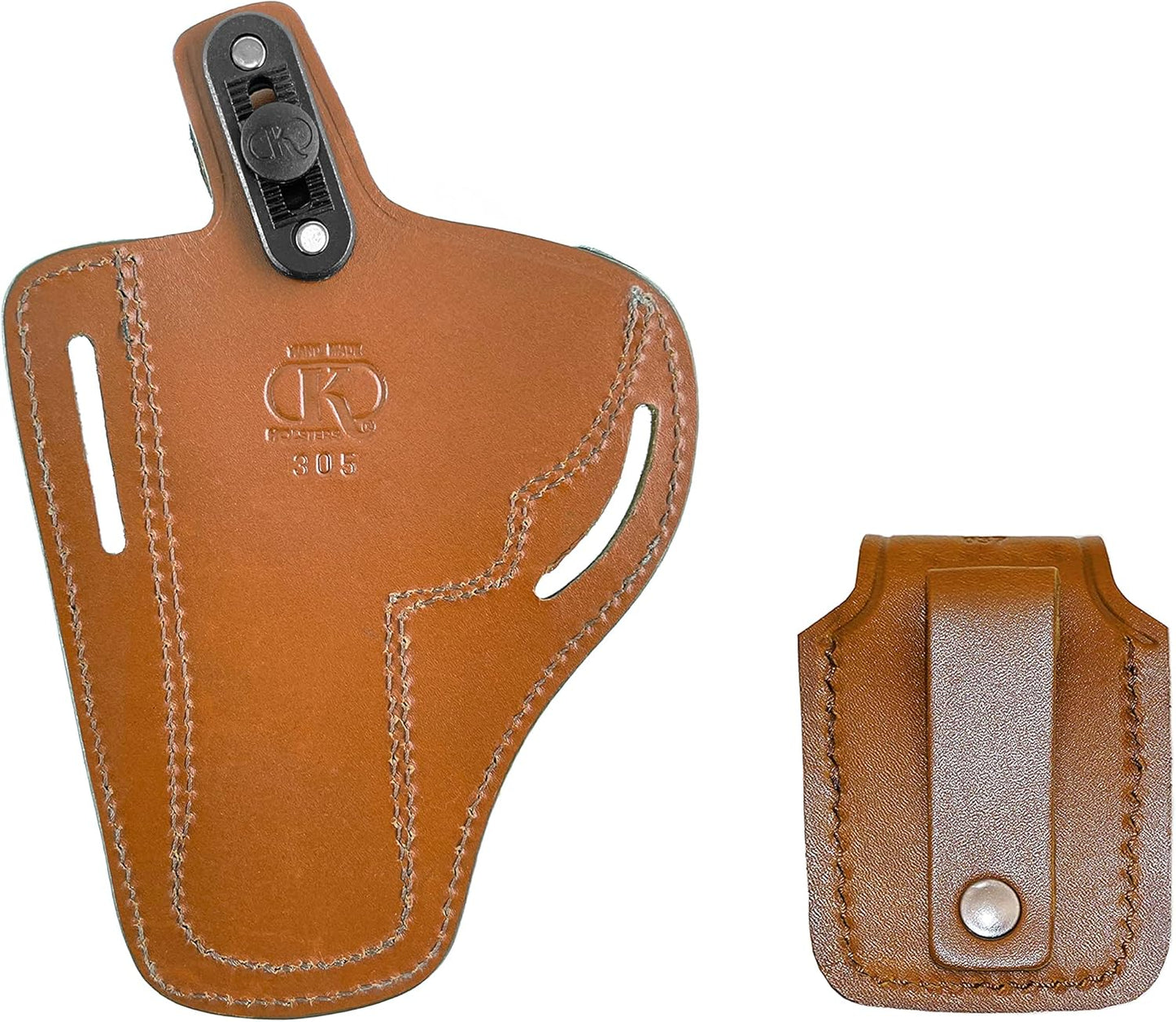 357 Magnum Holster, 2 Slot Pancake OWB Leather Gun Holster Thumb Break Handmade!