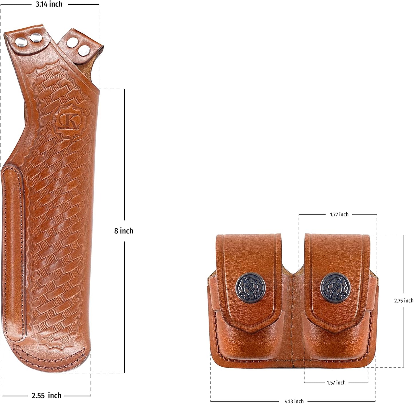 Basketweave Leather Vertical Shoulder Holster & Double Speedloader Case 357 Magnum & Similar Revolvers 4" Handmade!