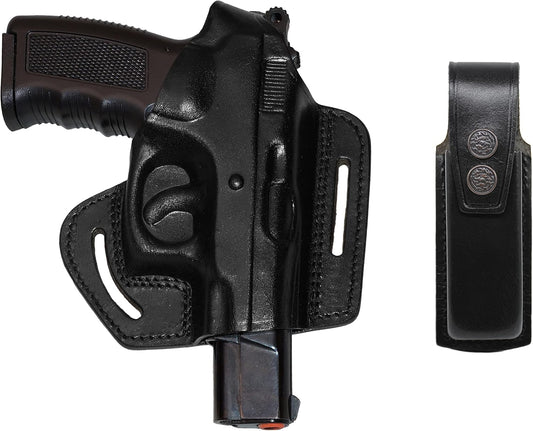 CZ 75 Leather Holster Pancake OWB Thumb Break Open-end Leather Gun Holster 2 Slot Handmade Brown Geunine Leather Holster!