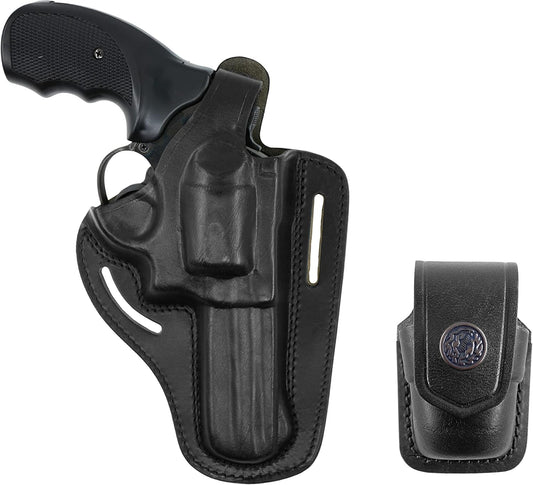 357 Magnum Holster, 2 Slot Pancake OWB Leather Gun Holster Thumb Break Handmade!