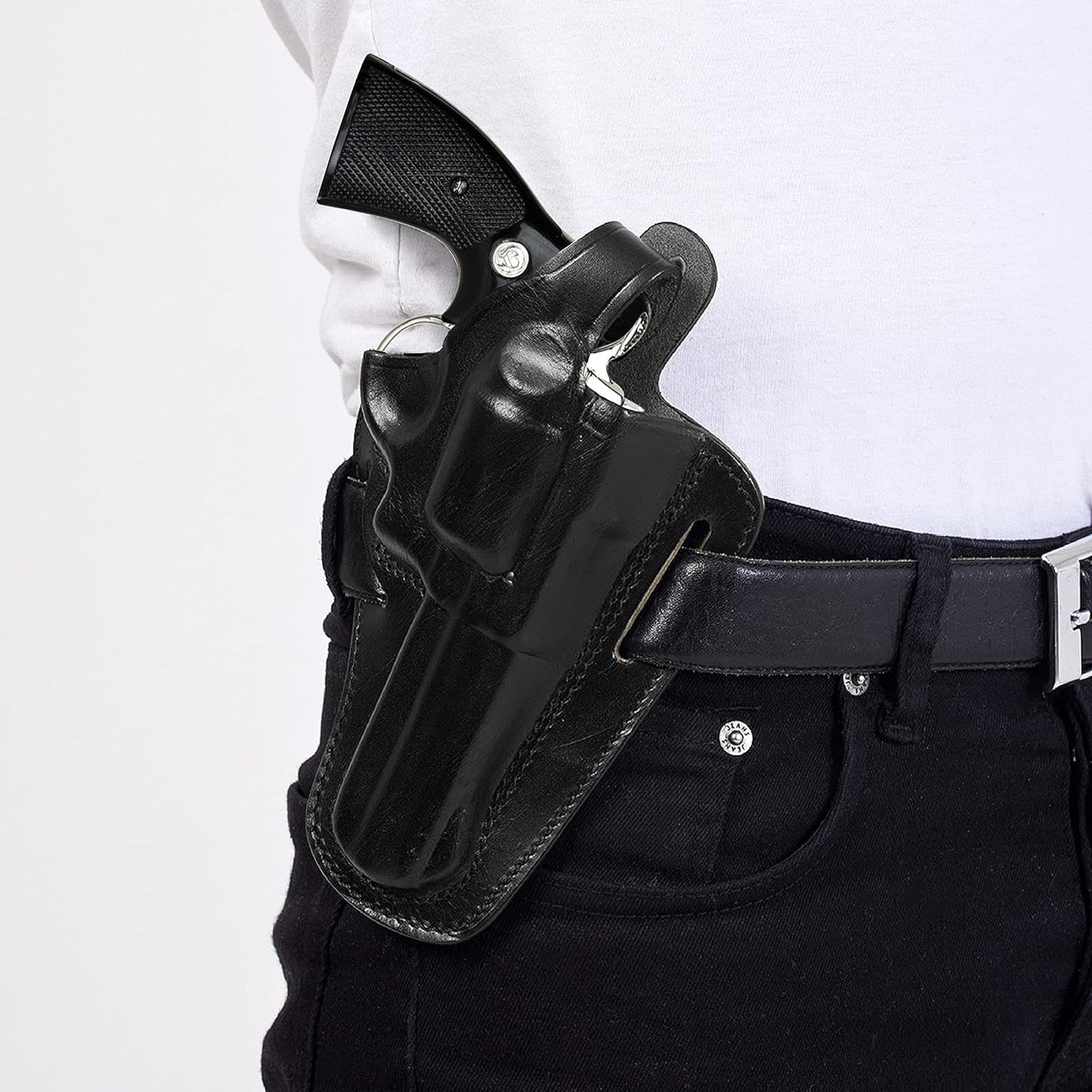 357 Magnum Holster, 2 Slot Pancake OWB Leather Gun Holster Thumb Break Handmade!