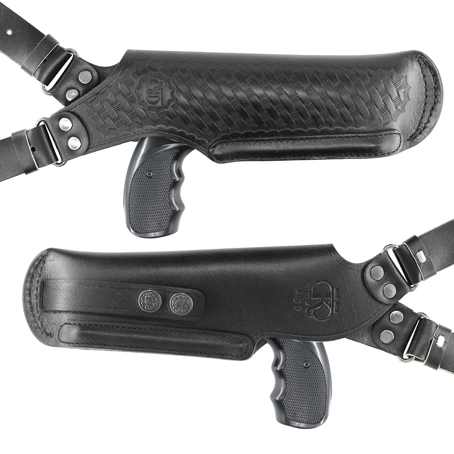 Vertical Shoulder Holster for Beretta 92 92F 96 B803 | Taurus 92&99, Basketweave Leather Shoulder Holster with Double Magazine Pouch Left Handed Handmade! (#L40006-92)