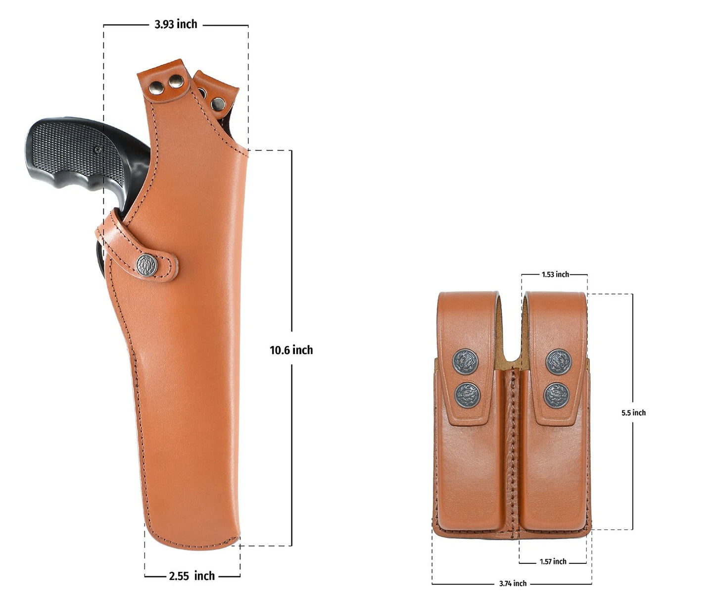 ALIS45206 Vertical Shoulder Leather Holster with Soft Fabric Interior Lining & Double Magazine Pouch Fits Beretta Taurus CZ 75 up to 5” Barrel Handmade!