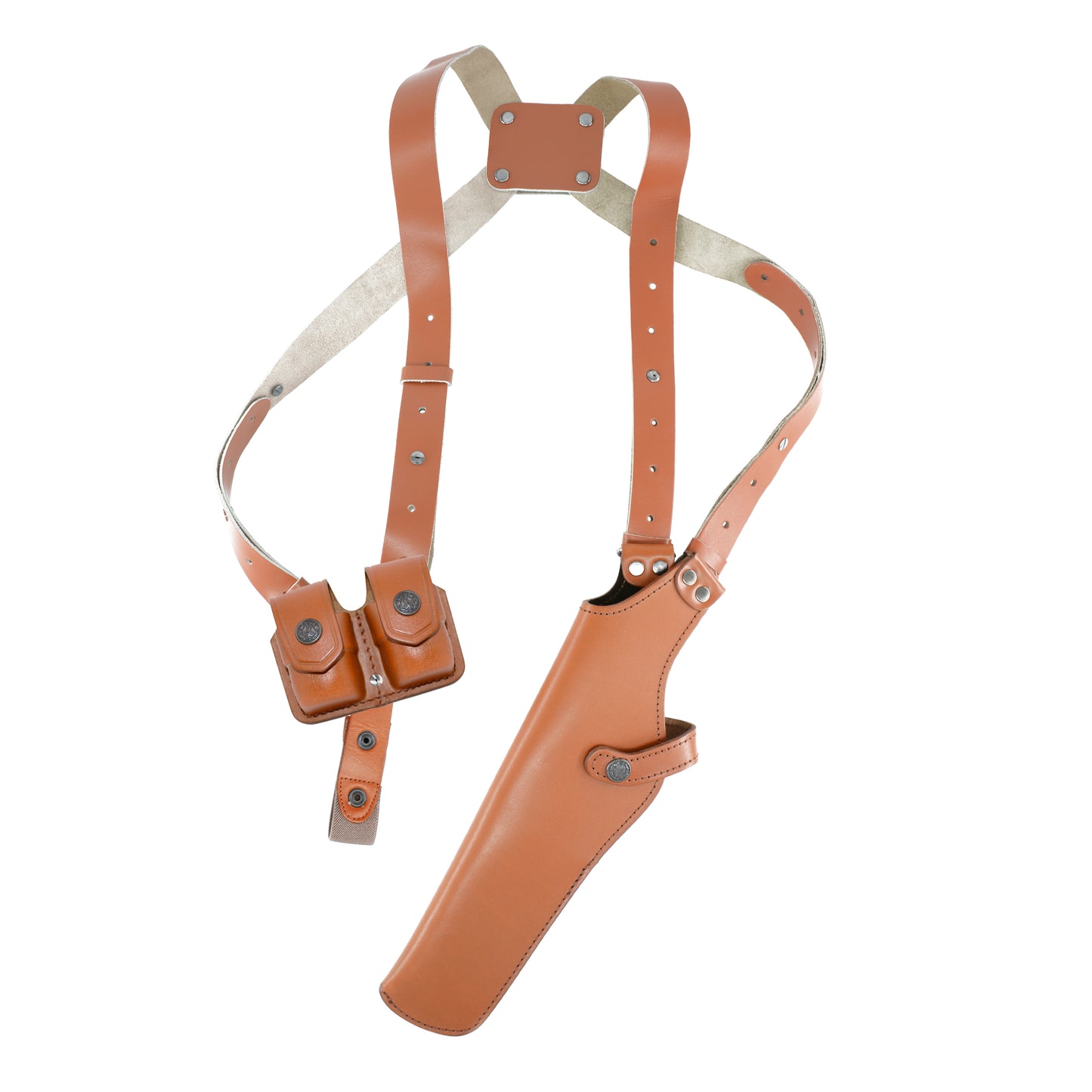 K457-357 Vertical Shoulder Holster with Double Speedloader Pouch for 357 Magnum up to 5" Barrel RH Handmade! Free Extension for Big Body Size!