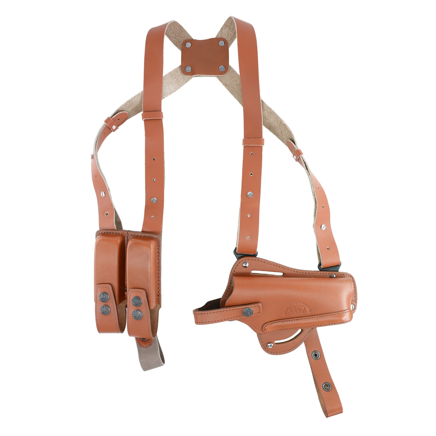 K44603 Vertical-Horizontal Shoulder & Belt Holster with Double Mag Pouch Fits Colt 1911 with 4" Barrel Genuine Leather Handmade! (3in1)