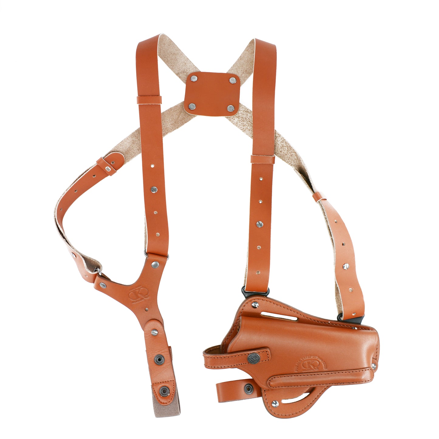 Leather Vertical-Horizontal Shoulder & Belt Holster for 9mm .40 .45 Caliber Semi-Autos 4" Handmade! (ALIS445)