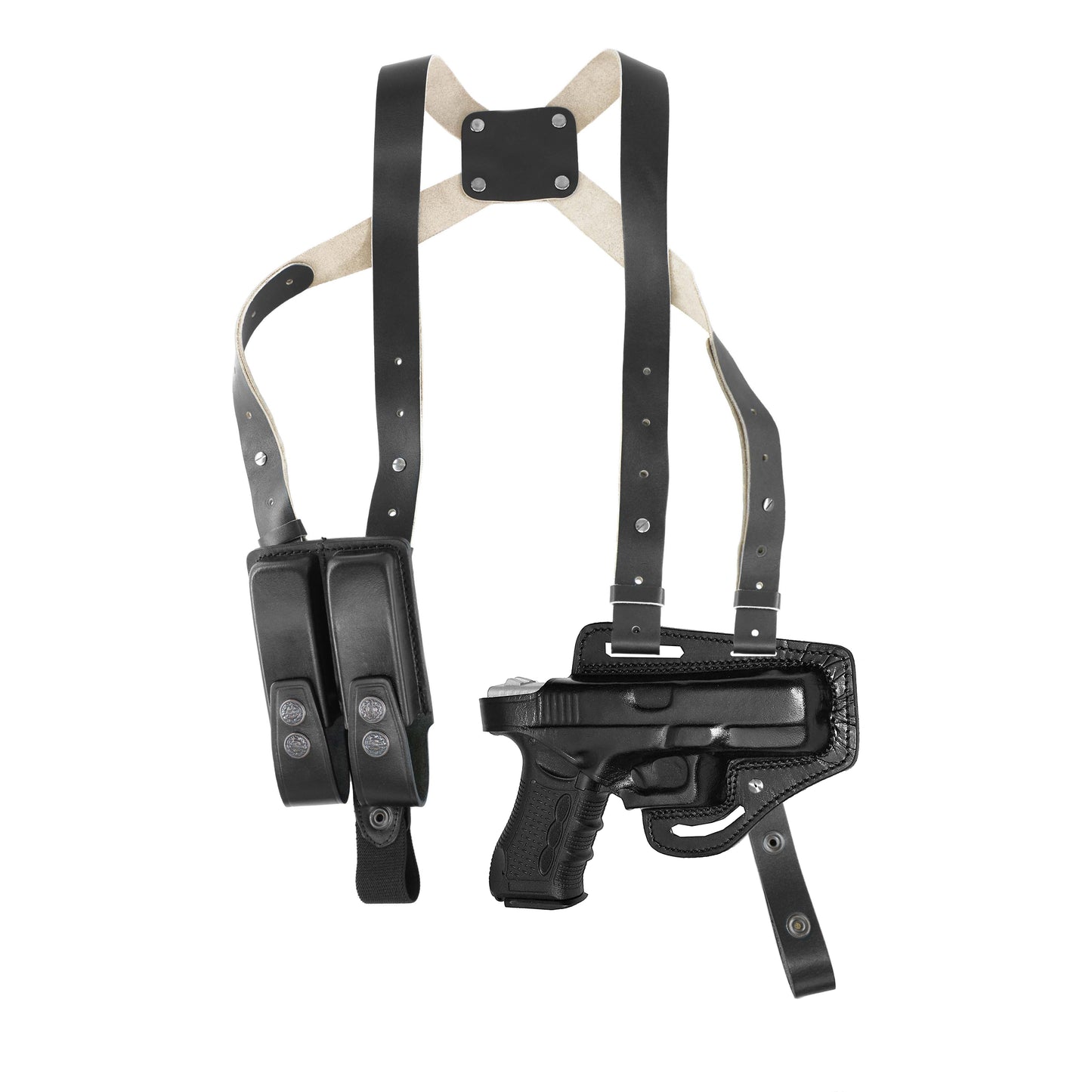 KHS339 Horizontal Shoulder & Belt Holster with Double Magazine Pouch RH Fits Glock 19 Handmade! Free Extension for Big Body Size!