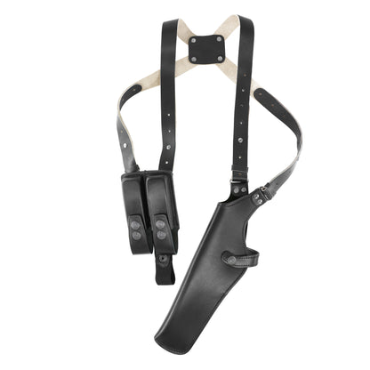 ALIS453 Leather Vertical Shoulder Holster with Double Magazine Pouch Soft Fabric Interior Lining Beretta CZ 75 Ruger Sig Sauer Springfield up to 5" RH