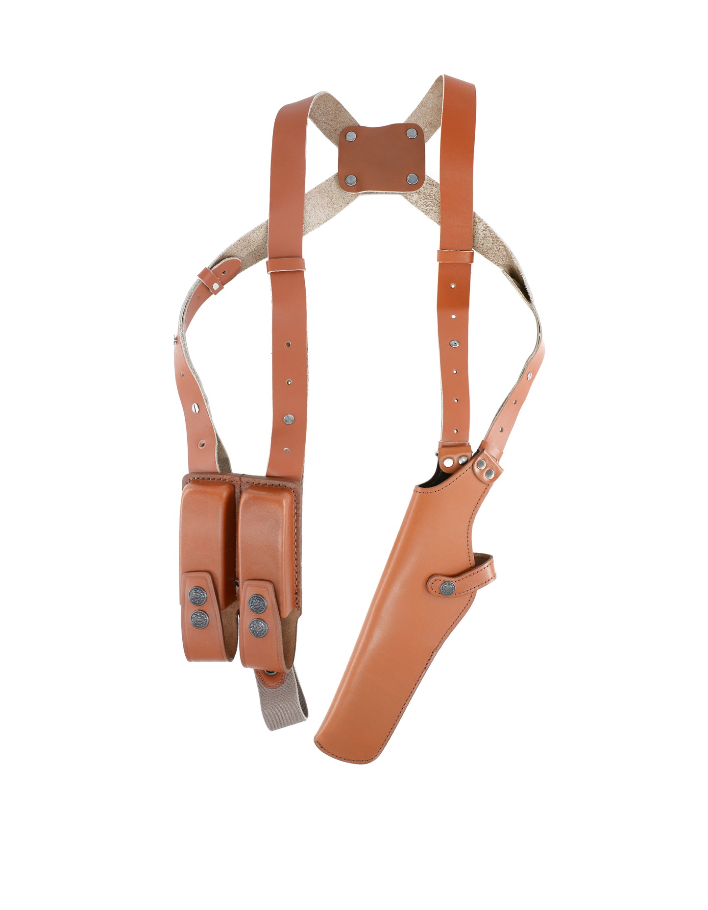 ALIS45303 Leather Vertical Shoulder Holster with Double Magazine Pouch Soft Fabric Interior Lining Colt 1911 up to 5" RH Geunine Leather Handmade