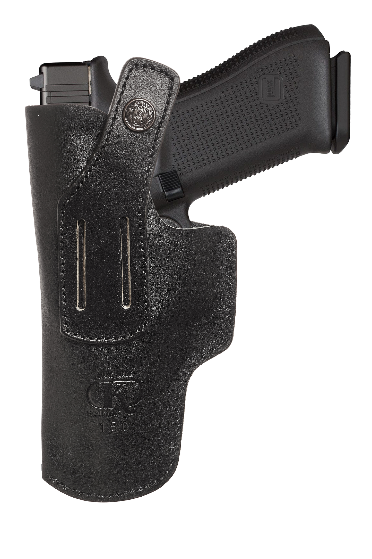 Glock 19 IWB Leather Holster for Glock 17 20 21 31 45 | S&W M&P Shield and Similar Sized Handguns, Concealed Carry Holster with Belt Clip (K150)