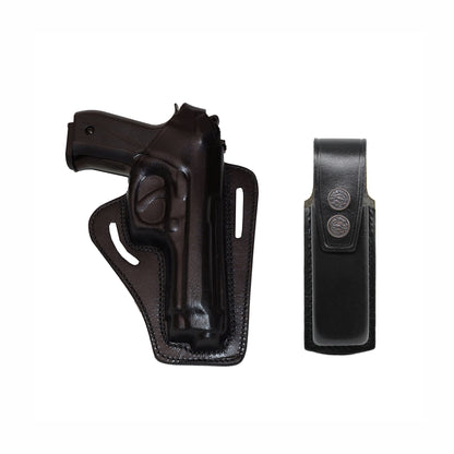 ALIS30305 2 Slot Pancake Leather Holster Thumb Break RH with Single Magazine Pouch Fits Beretta 92 92F 96 B803 Taurus 92&99 Handmade!