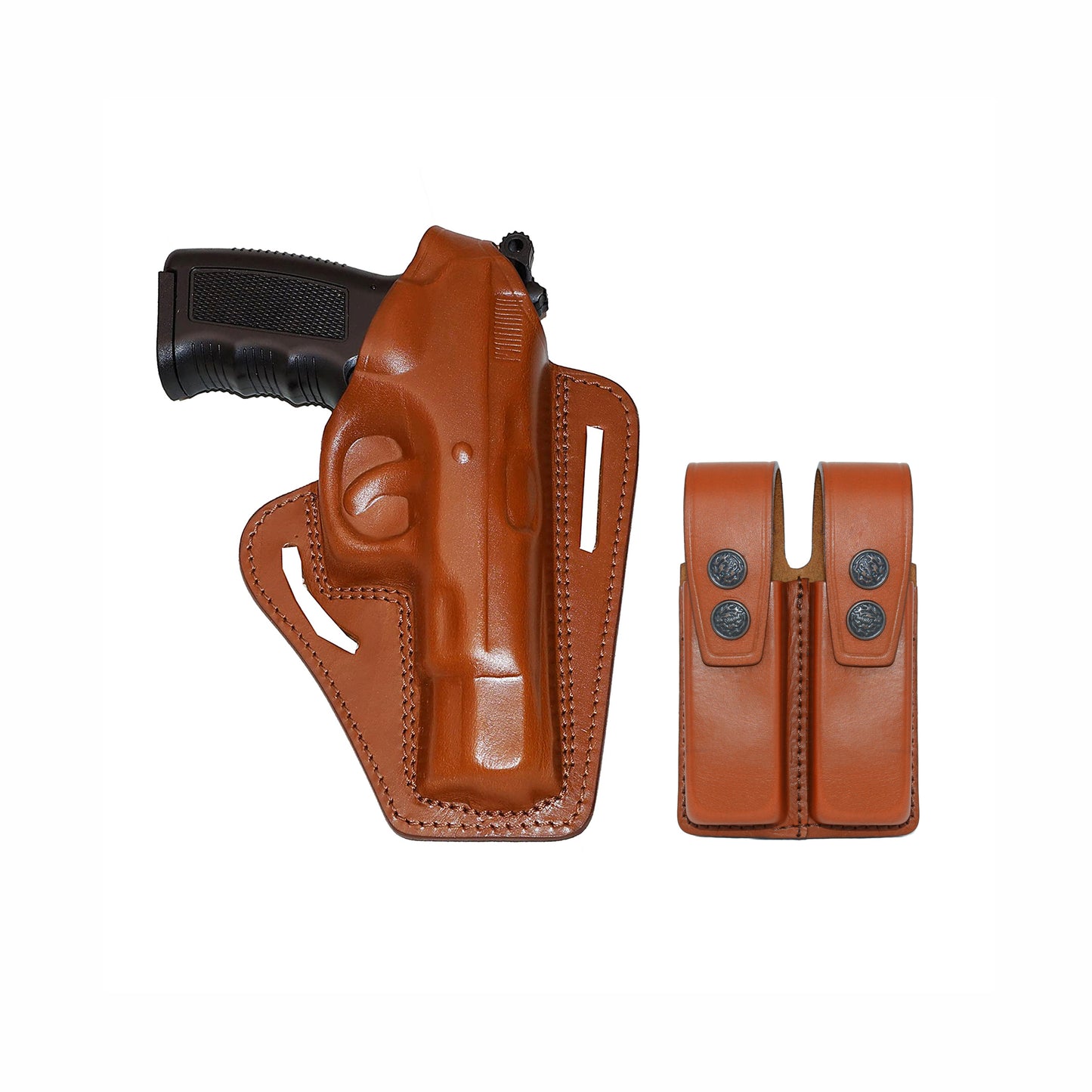 ALIS31106 Pancake Leather Holster Thumb Break Closed-end RH & Double Magazine Pouch Fits CZ 75 Handmade!
