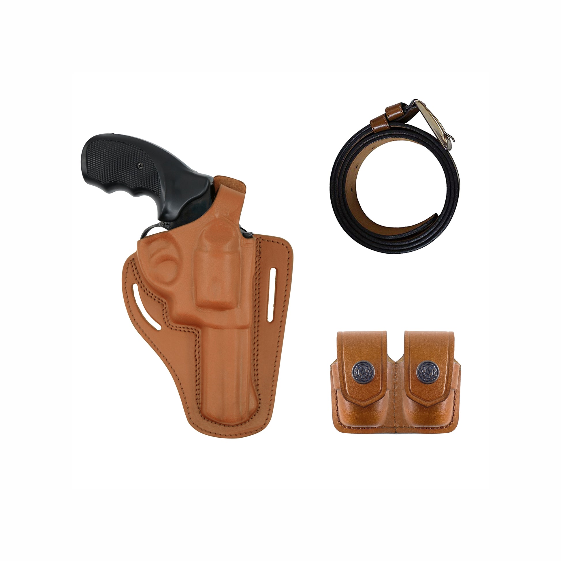 Leather revolver Holster OWB Pancake 22 38 gun holsters outside carry adjustable belt black brown J Frame Smith & Wesson Ruger LCR Taurus 905 handgun thumb break open men women western 3 Inch barrel caliber 357 magnum concealed carry right hand