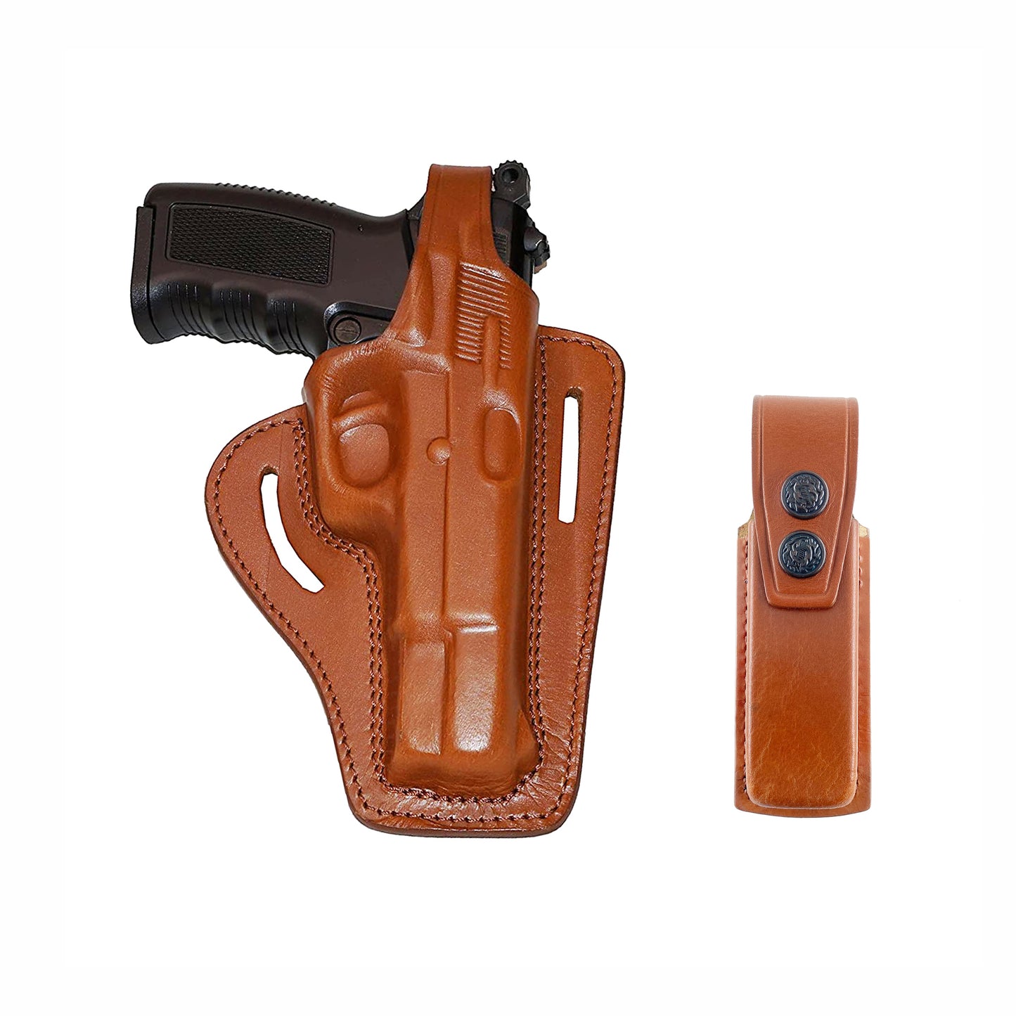 Leather gun Holster 9mm pistol glock 19 17 43 1911 owb adjustable belt pancake holsters black brown taurus g2c g3c thumb break open men women western sig sauer smith Wesson Ruger Springfield concealed carry right hand 1791