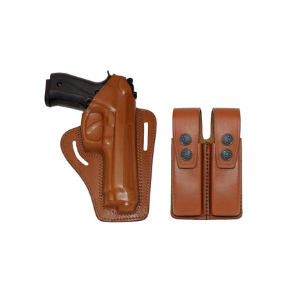 ALIS30306 2 Slot Pancake Leather Holster Thumb Break RH with Double Magazine Pouch Fits Beretta 92 92F 96 B803 Taurus 92&99 Handmade!