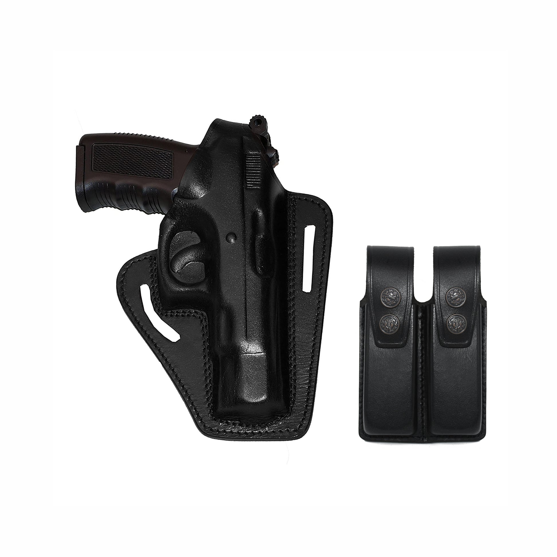 Leather gun Holster 9mm pistol glock 19 17 43 1911 owb adjustable belt pancake holsters black brown taurus g2c g3c thumb break open men women western sig sauer smith Wesson Ruger Springfield concealed carry right hand 1791