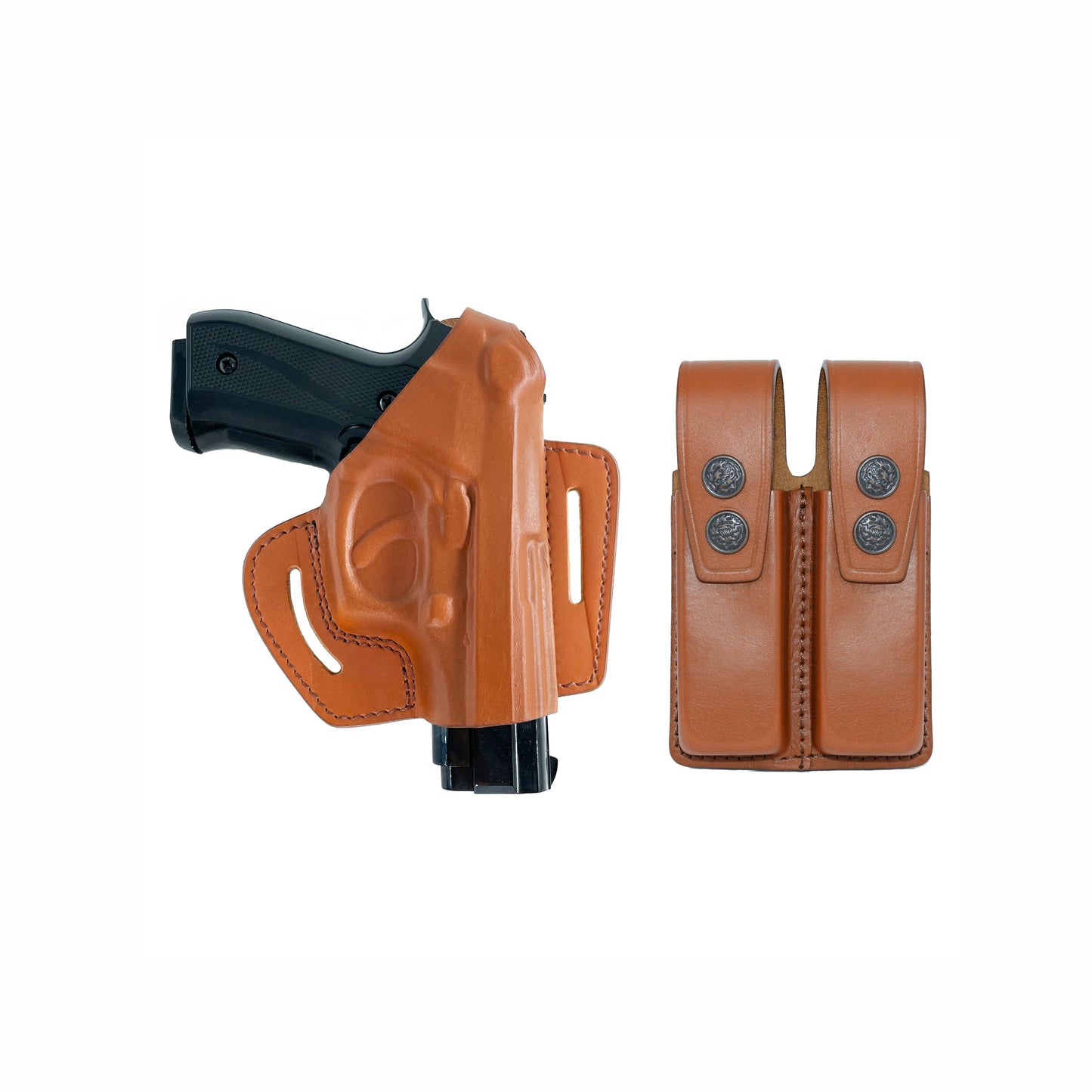 ALIS30406 Pancake Leather Holster Thumb Break RH & Double Magazine Pouch for Beretta 92 92F 96 Taurus 92&99 Handmade!