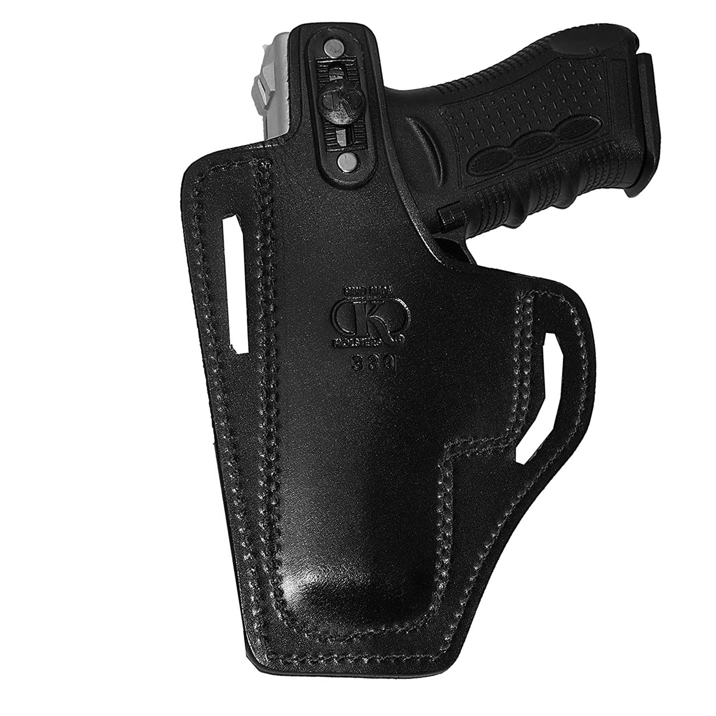 Pancake OWB Leather Holster, 2 Slot Thumb Break RH Fits Glock 19 Glock 23 Handmade! (Alis339)