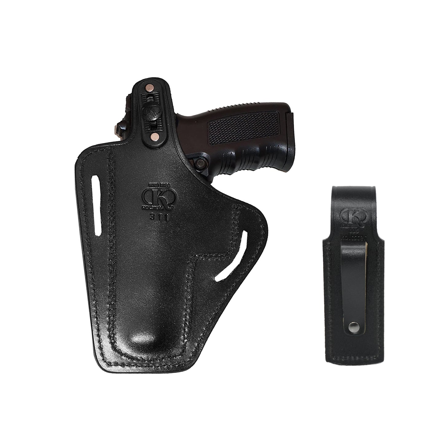 K31105 2 Slot Pancake Leather Holster Thumb Break Closed-end RH & Single Magazine Pouch Fits CZ 75