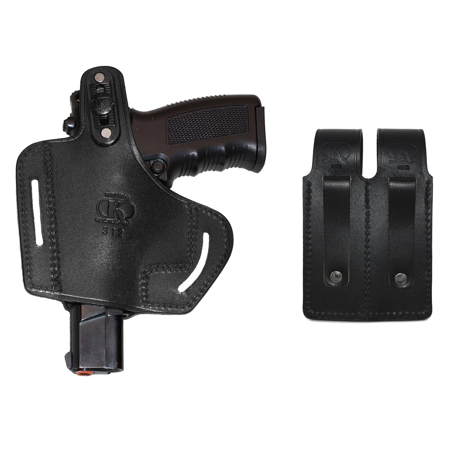 2 Slot Pancake Leather Holster Thumb Break Open-end RH & Double Magazine Pouch Fits CZ 75 RH Handmade! (#K31206)