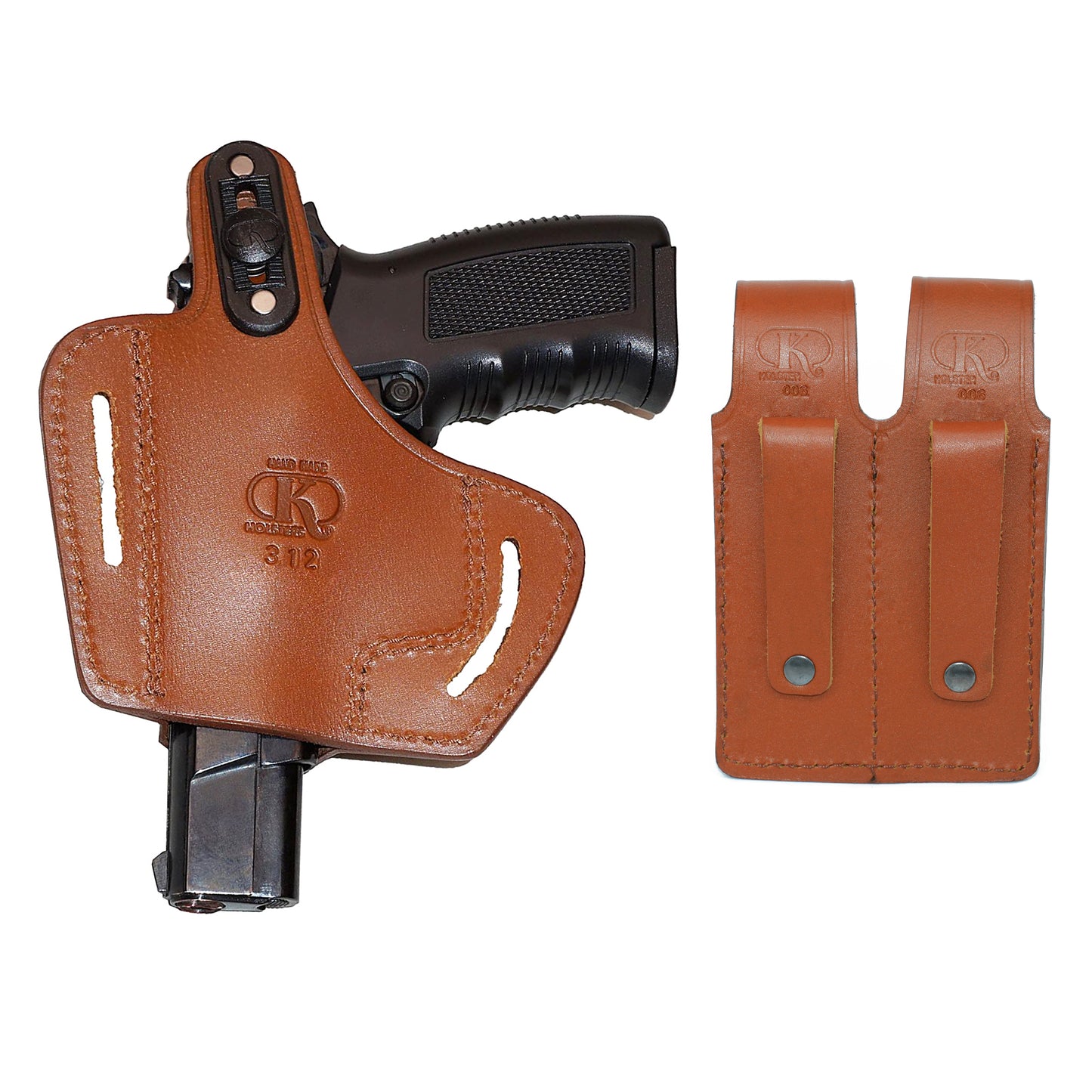 2 Slot Pancake Leather Holster Thumb Break Open-end RH & Double Magazine Pouch Fits CZ 75 RH Handmade! (#K31206)