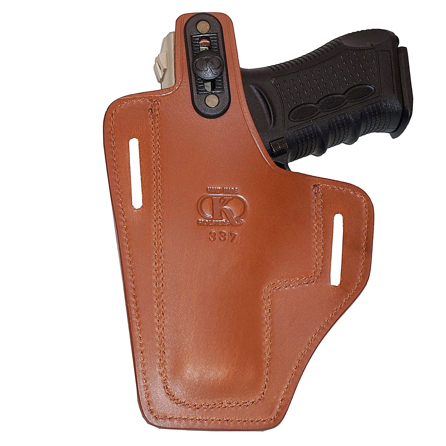 Glock 17 Pancake Holster, 2 Slot Thumb Break RH Genuine Leather Handmade! (ALIS337)