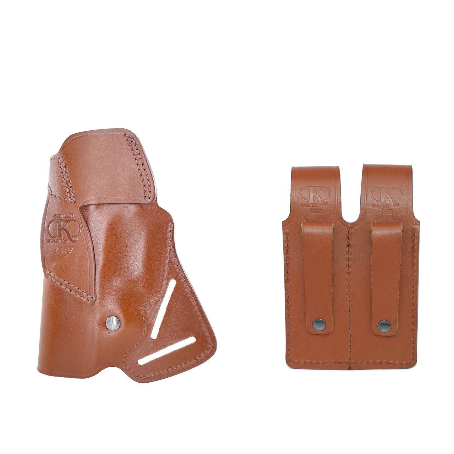 K467092 Small of Back Leather Holster RH & Double Magazine Pouch for Glock 17 Glock 22