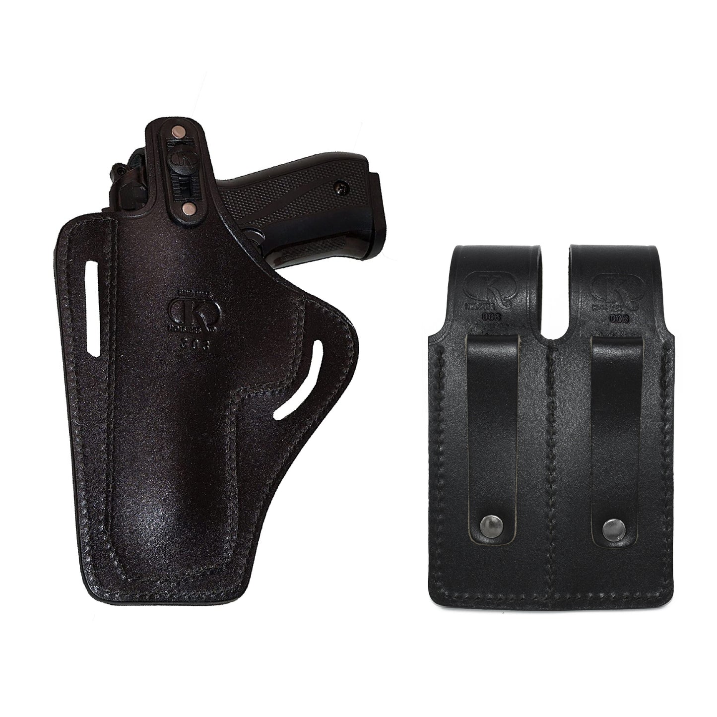 ALIS30306 2 Slot Pancake Leather Holster Thumb Break RH with Double Magazine Pouch Fits Beretta 92 92F 96 B803 Taurus 92&99 Handmade!