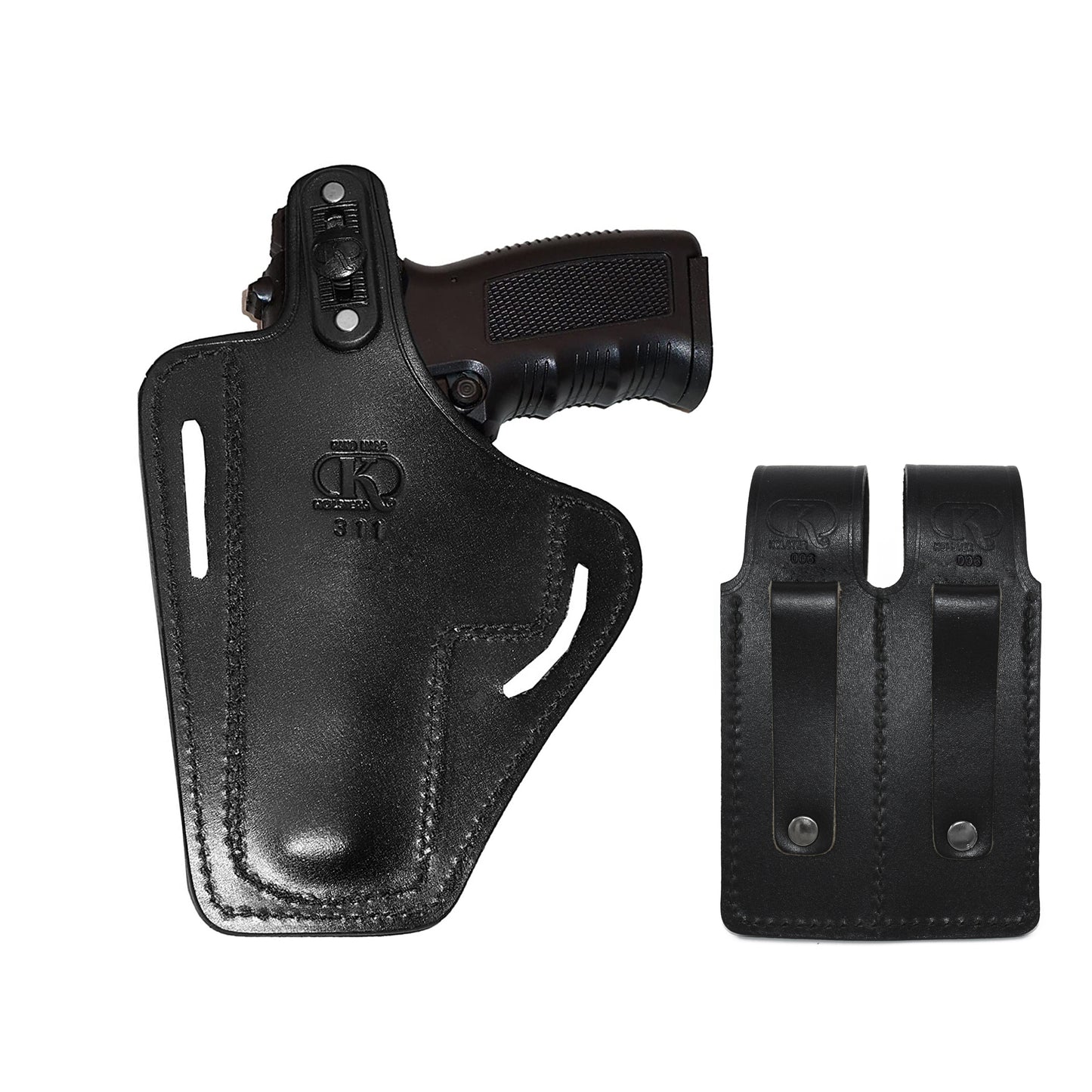 ALIS31106 Pancake Leather Holster Thumb Break Closed-end RH & Double Magazine Pouch Fits CZ 75 Handmade!