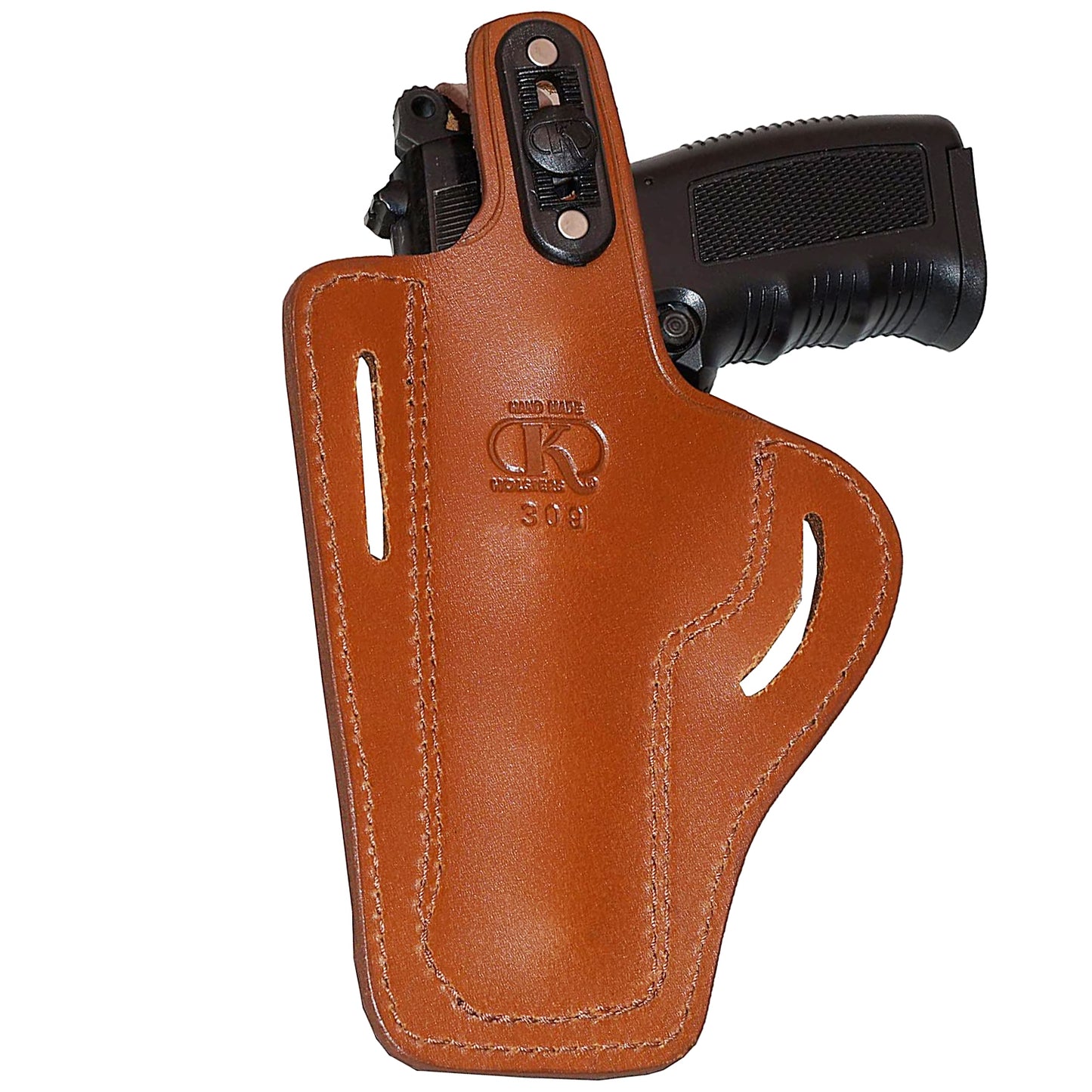 Browning HP Pancake OWB Leather Holster, 2 Slot, Thumb Break Right Hand (Alis309)