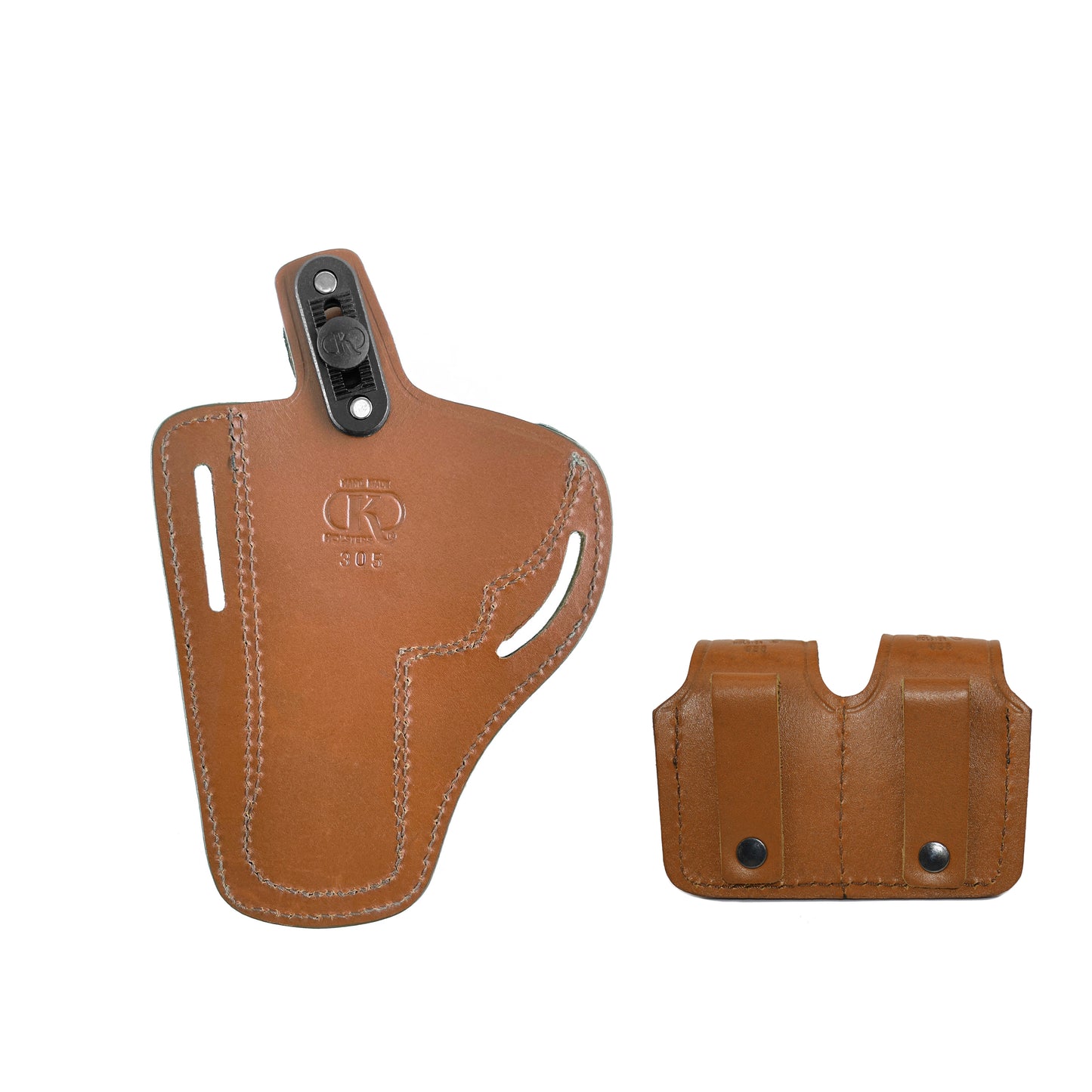 ALIS30538 2 Slot Pancake Leather Holster Thumb Break RH & Double Speedloader Case Fits 357 Magnum with 4" Handmade!