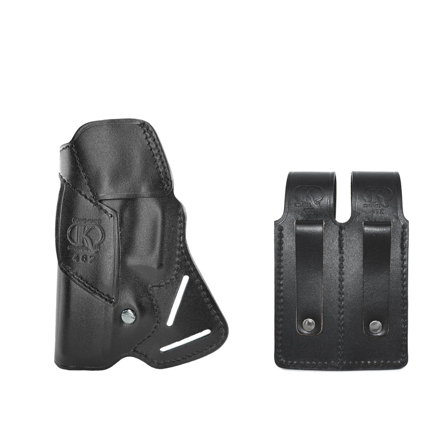 K467092 Small of Back Leather Holster RH & Double Magazine Pouch for Glock 17 Glock 22