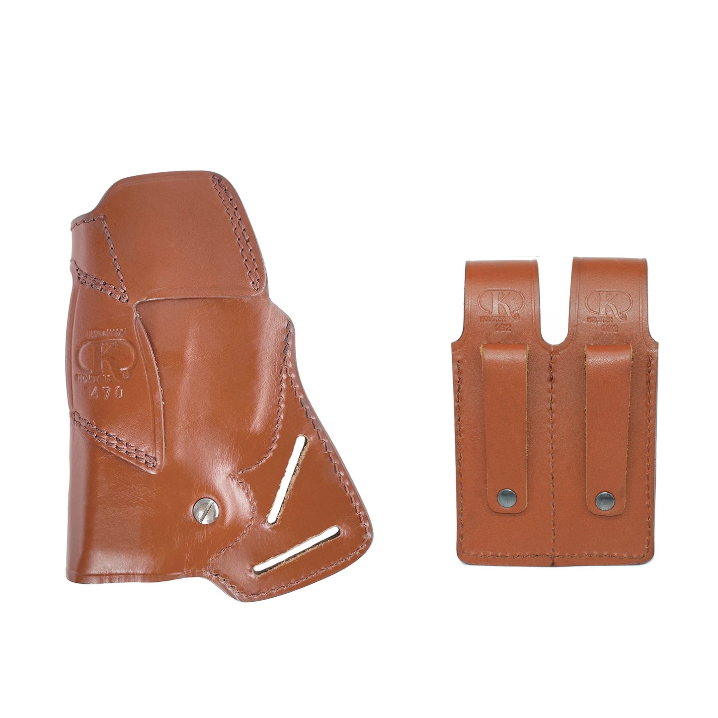 K47092 Small of Back Leather Holster RH & Double Magazine Pouch for Glock 19 Glock 23 Handmade!