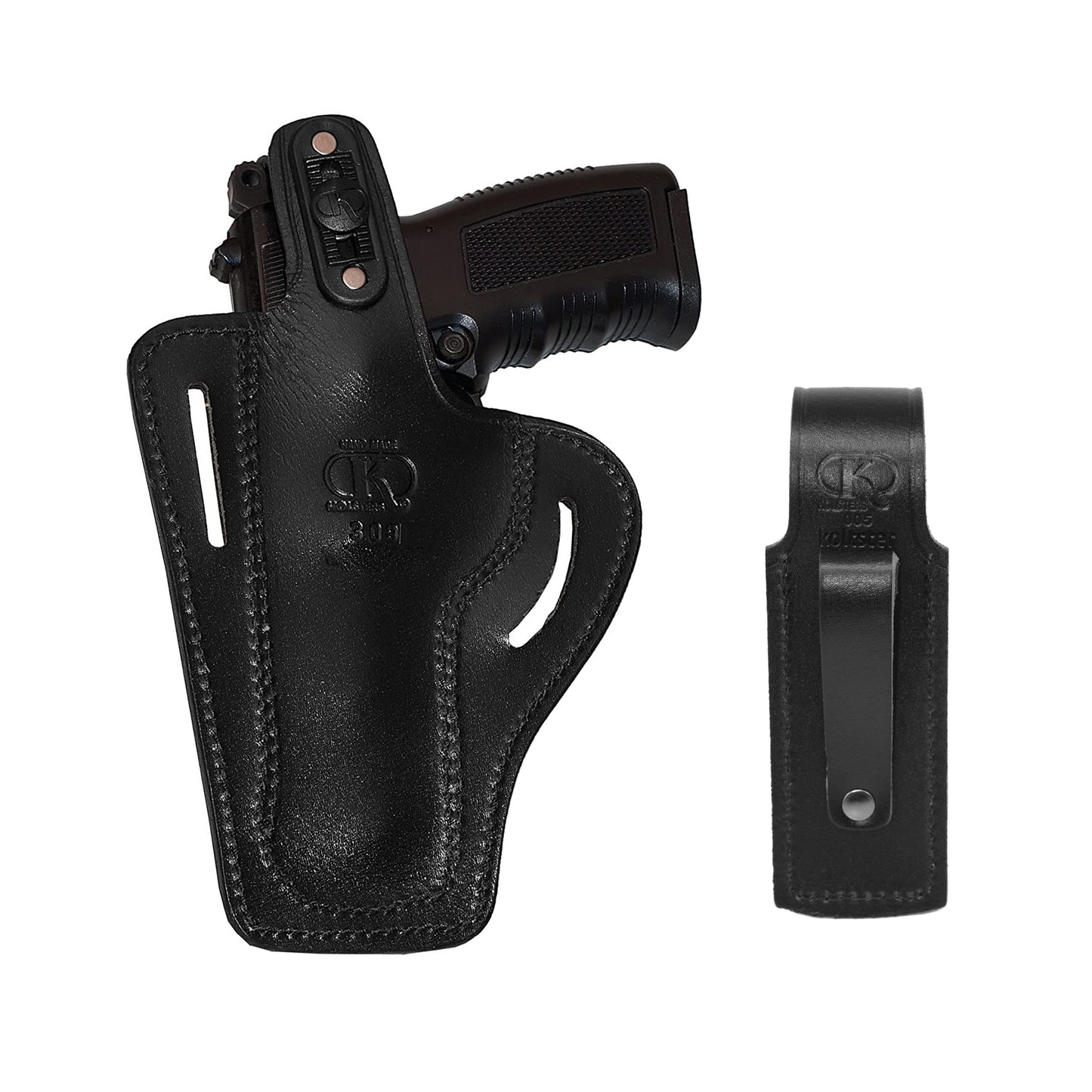 2 Slot Pancake Leather Holster Thumb Break Closed-end RH & Single Magazine Pouch Fits Browning HP Handmade! (#K30905)