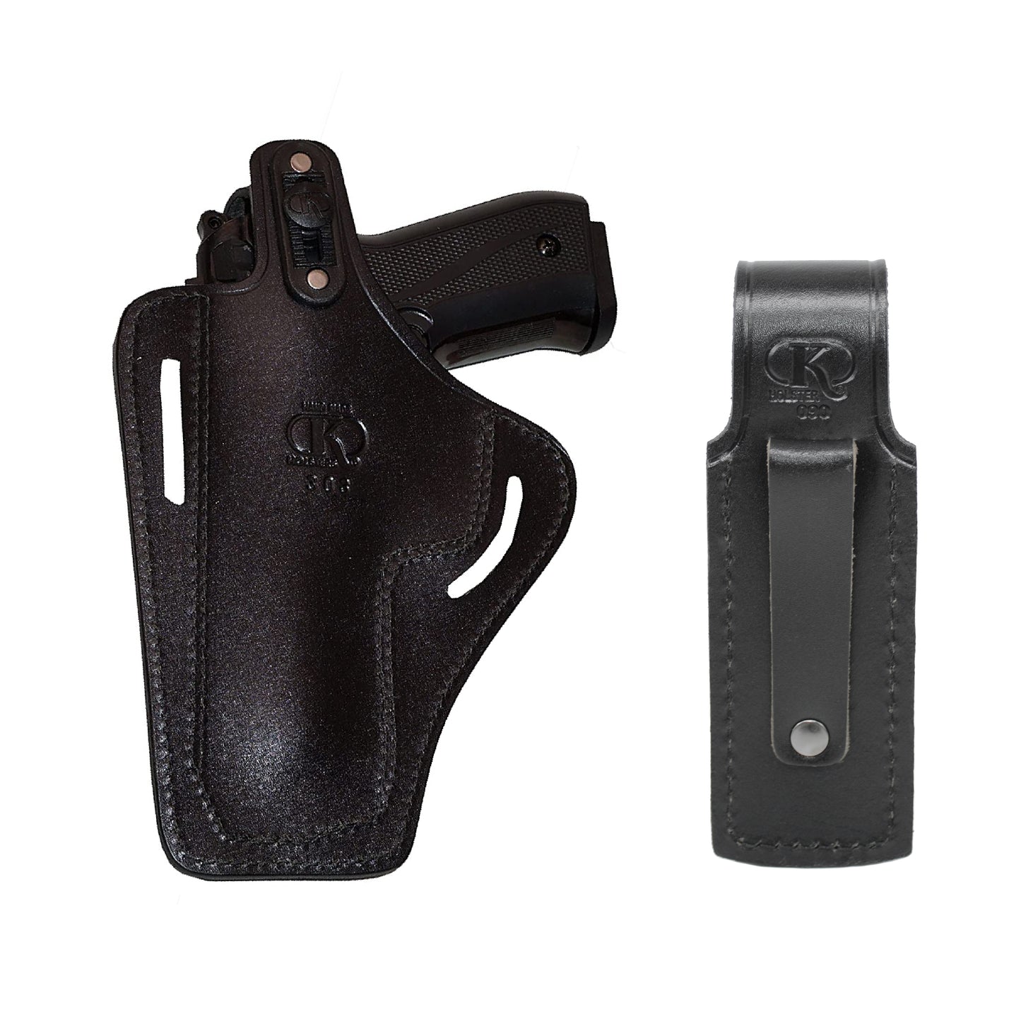 ALIS30305 2 Slot Pancake Leather Holster Thumb Break RH with Single Magazine Pouch Fits Beretta 92 92F 96 B803 Taurus 92&99 Handmade!