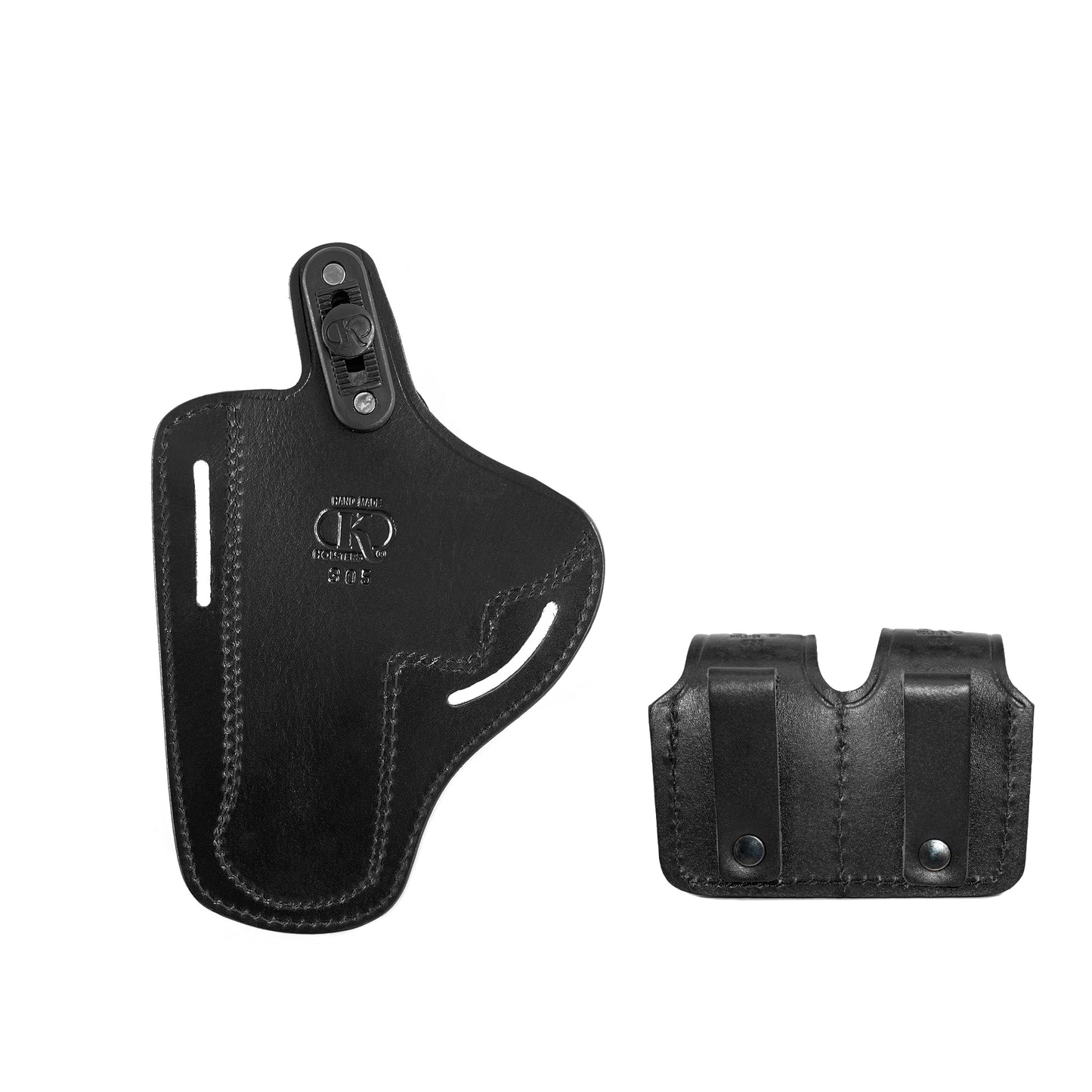 ALIS30538 2 Slot Pancake Leather Holster Thumb Break RH & Double Speedloader Case Fits 357 Magnum with 4" Handmade!