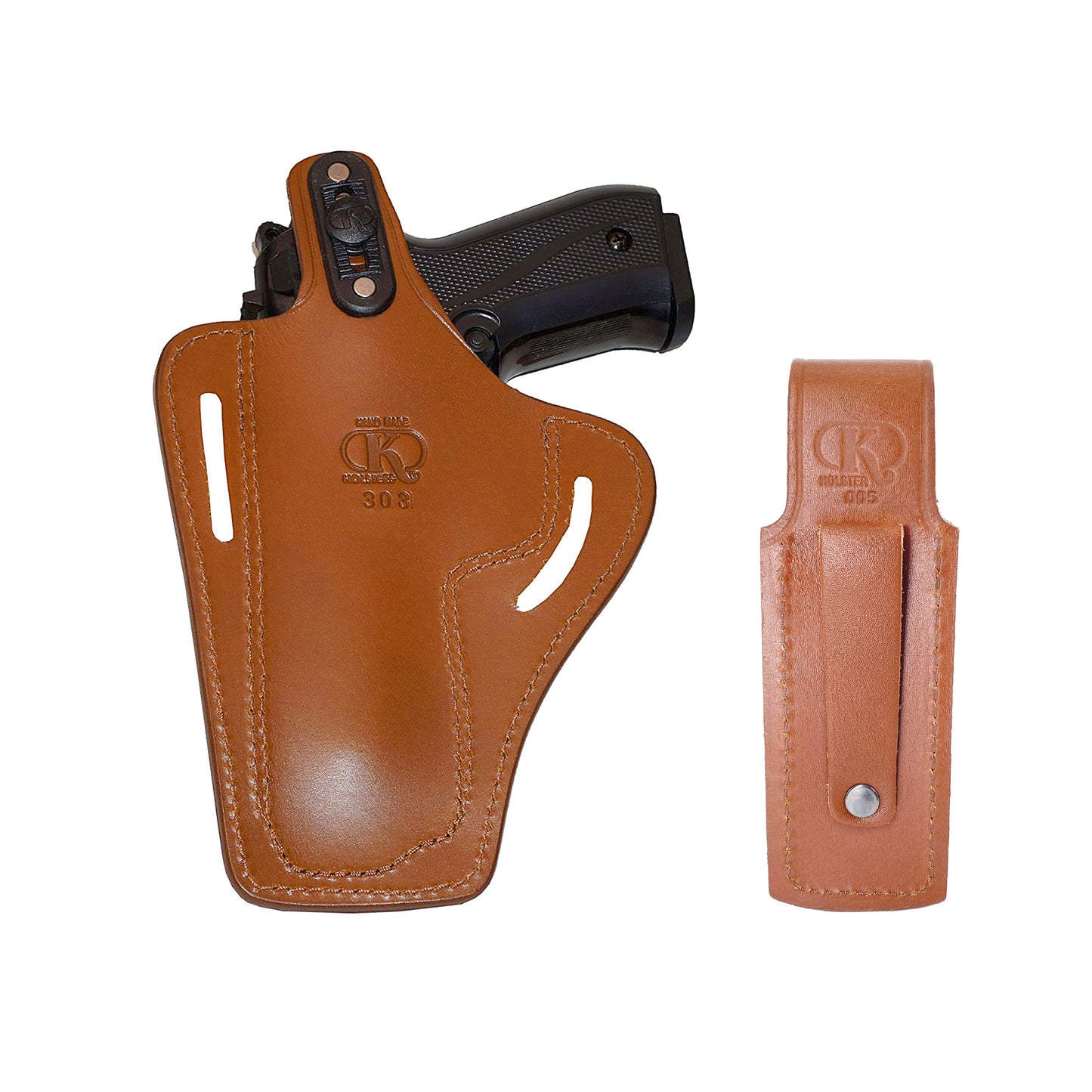 ALIS30305 2 Slot Pancake Leather Holster Thumb Break RH with Single Magazine Pouch Fits Beretta 92 92F 96 B803 Taurus 92&99 Handmade!