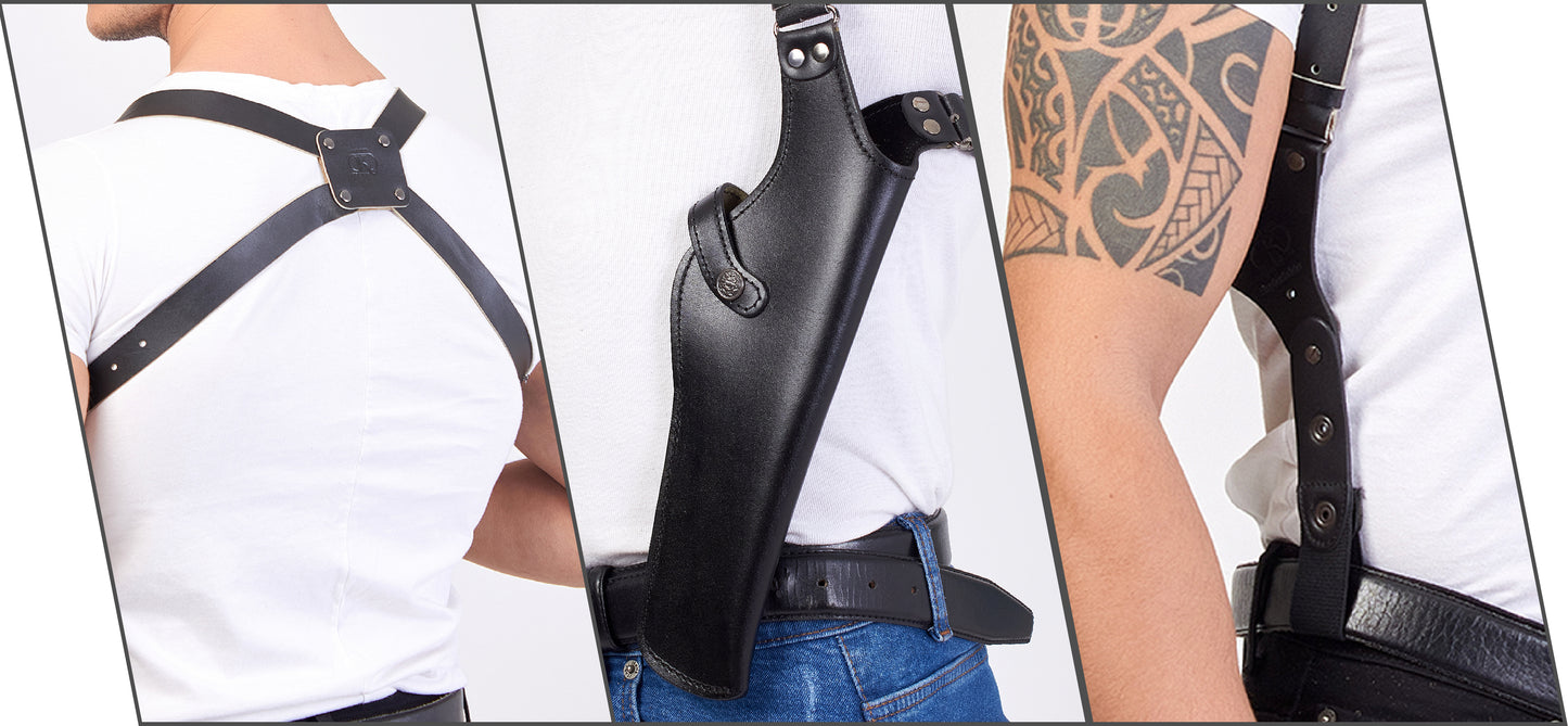 ALS454 Vertical Shoulder Holster Fits 357 Magnum 6’’ & Similar Revolvers RH Handmade! Free Extension for Big Body Size!