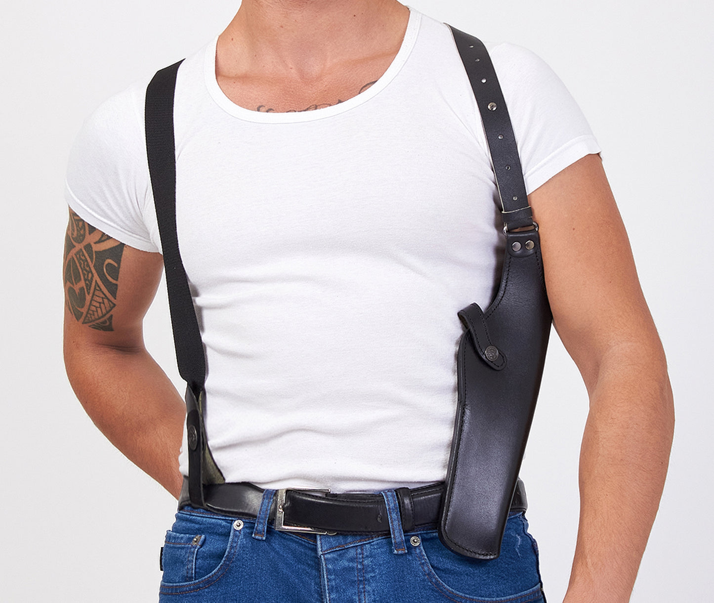 ALIS452038 Vertical Shoulder Holster with Soft Fabric Interior Lining & Double Speedloader Pouch Fits 357 Magnum 4"-5" & Similar Revolvers