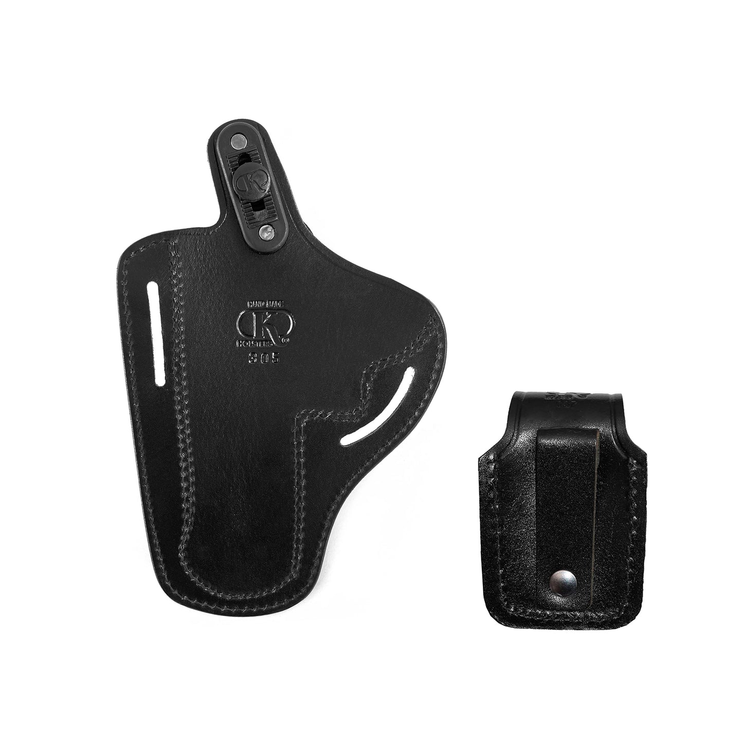 AlisB30537 2 Slot Pancake OWB Leather Holster Thumb Break Right Hand Fits 357 Magnum with Single Speedloader Case & Belt Handmade!