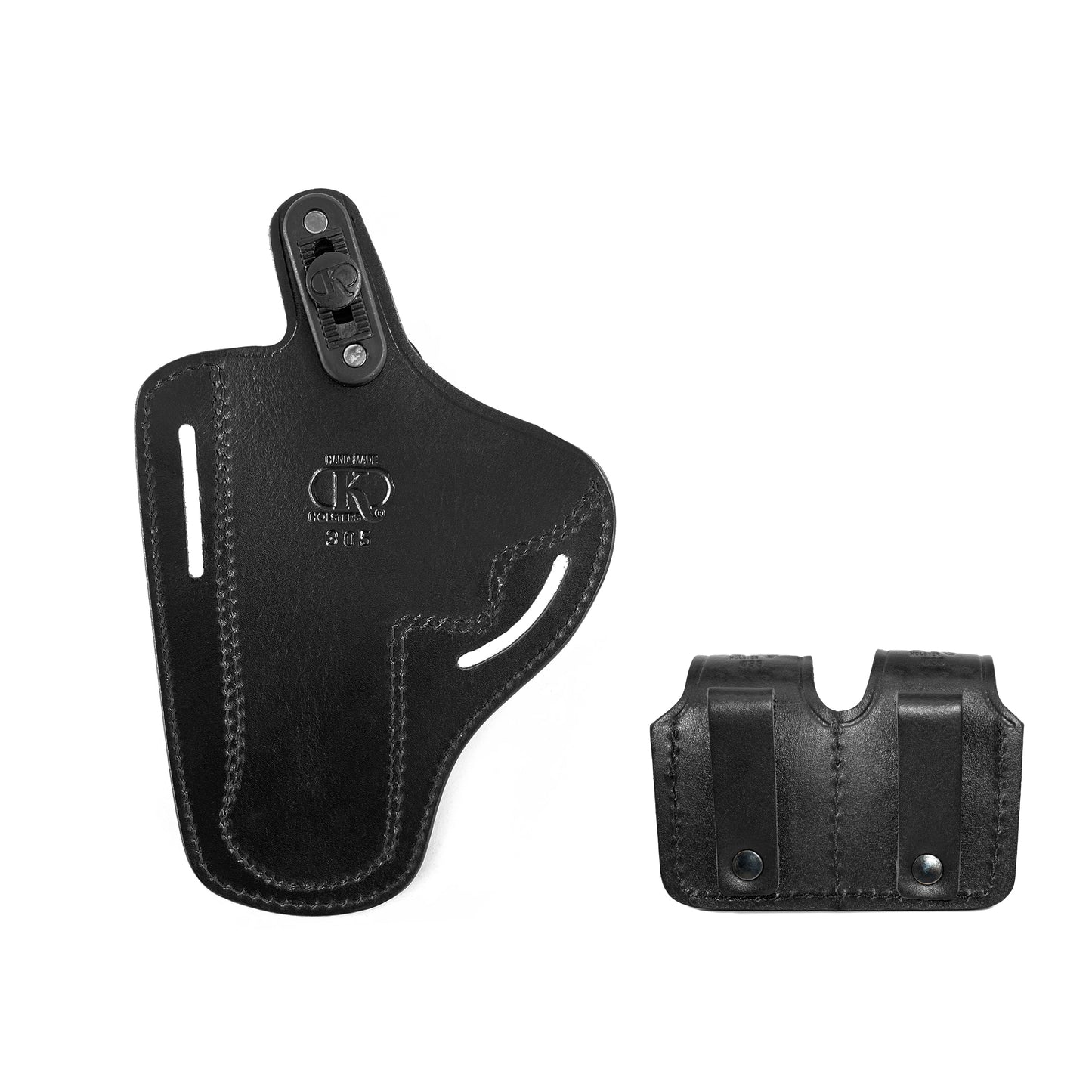 AlisB30538 2 Slot Pancake OWB Leather Holster Thumb Break Right Hand Fits 357 Magnum with Double speedloader Case & Belt Handmade!