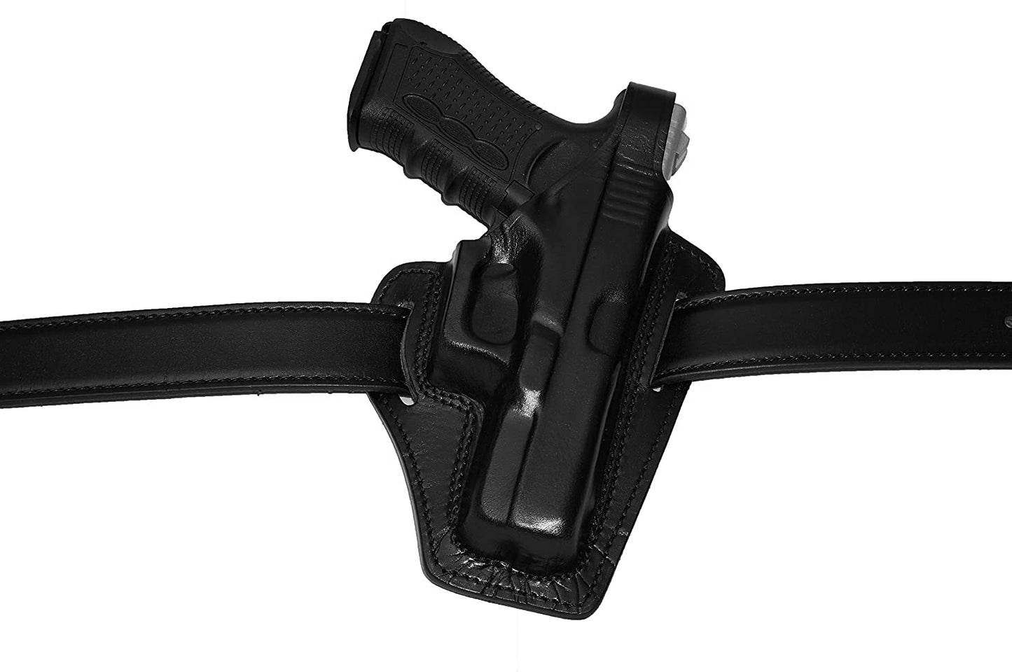 ALIS3372090 Pancake Leather Holster Thumb Break RH & Two Single Magazine Pouches for Glock 17 Glock 22 Handmade!