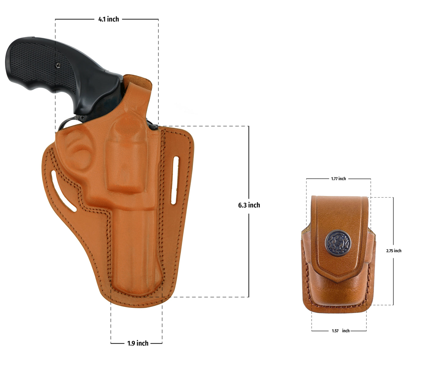 AlisB30537 2 Slot Pancake OWB Leather Holster Thumb Break Right Hand Fits 357 Magnum with Single Speedloader Case & Belt Handmade!