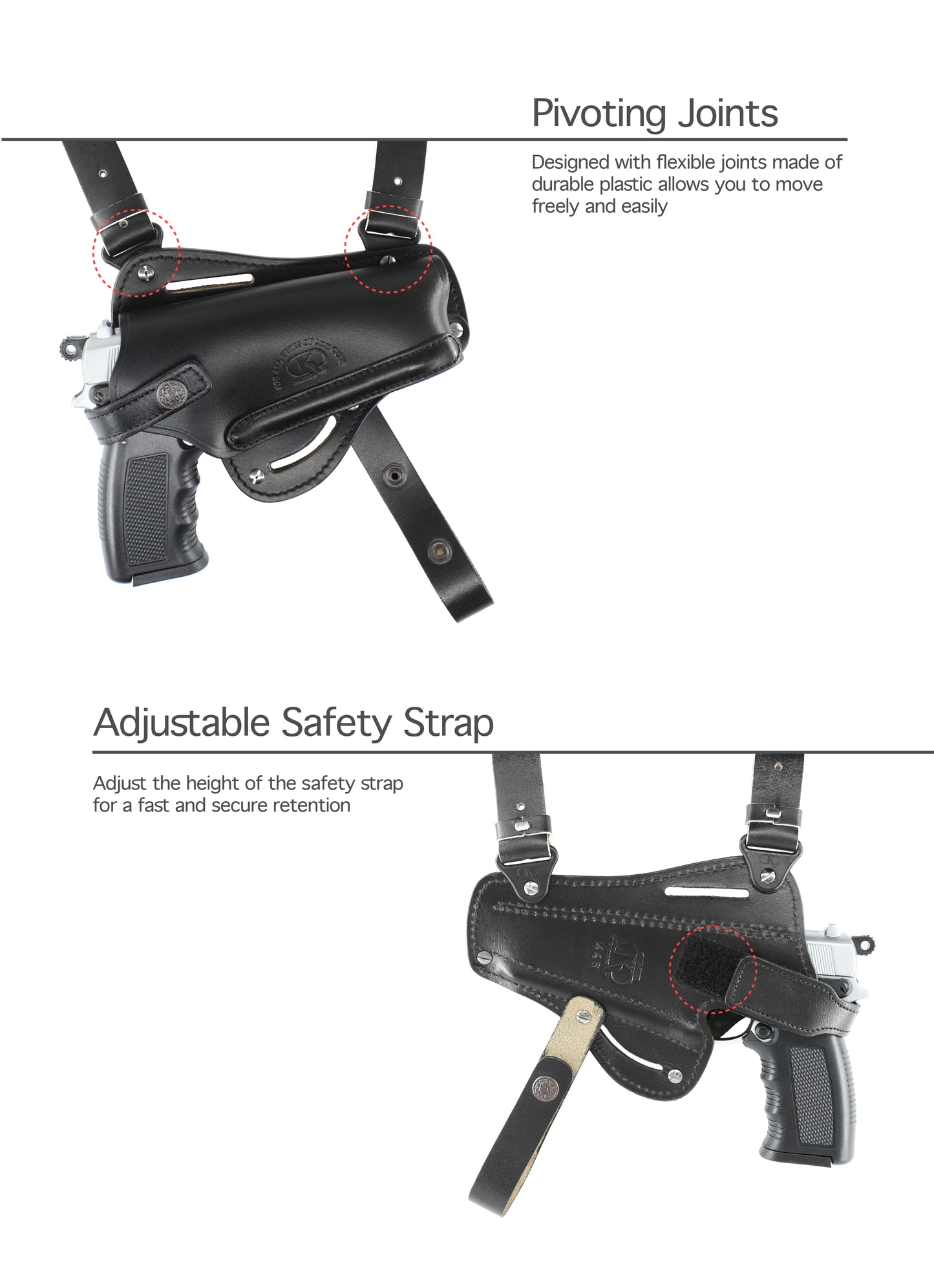 K446 Vertical-Horizontal Shoulder & Belt Holster with Double Mag Pouch Fits Beretta CZ 75 Browning HP Sig Sauer with 4" Barrel (3in1)