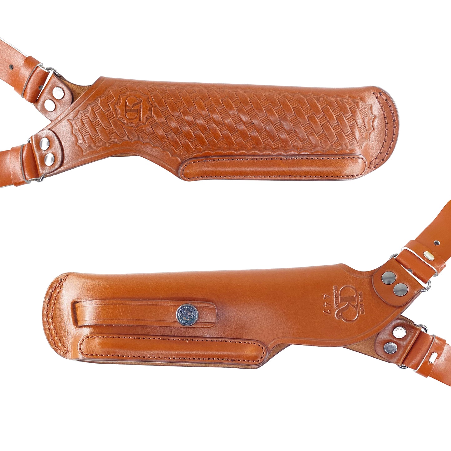 ALIS400 Basketweave Leather Vertical Shoulder Holster Fits Colt Ruger Taurus 1911 Clones Beretta Revolvers 4" Handmade!