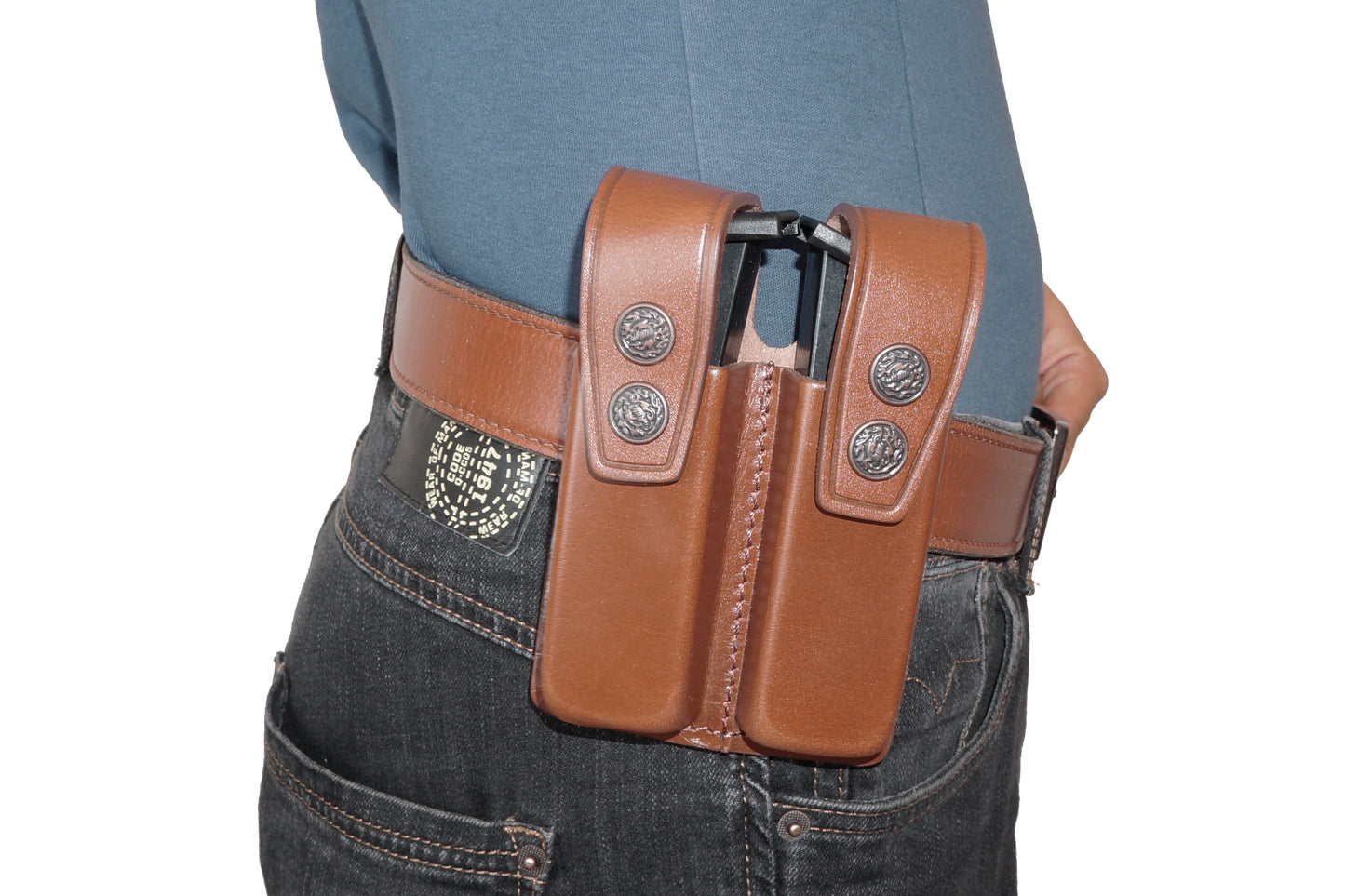 K467092 Small of Back Leather Holster RH & Double Magazine Pouch for Glock 17 Glock 22